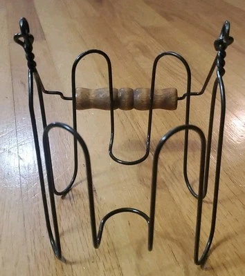 Portabotellas tarro de alambre de metal vintage con mango de madera Foto 1 de 4