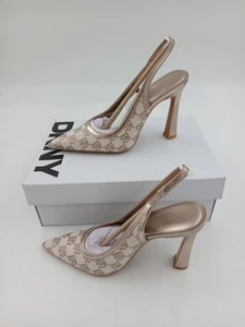 DKNY Cinette Slingback Shoes Womens Size 6.5 Bone Off White High Heel Pumps Logo - Picture 1 of 8