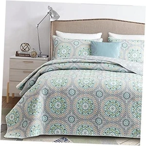 Boho Quilt King Size - Bohemian Chic Medallion Design - Lightweight Bedspread - Picture 1 of 8