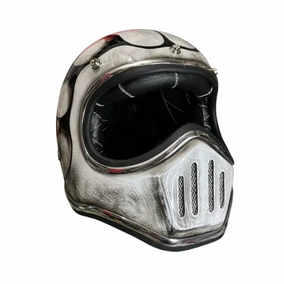 Casco de motocicleta retro cara completa, pátina 3D llama diseño personalizado casco Foto 1 de 4