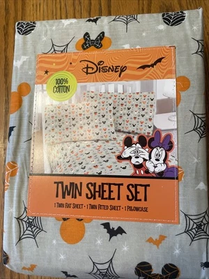 Halloween Mickey And Minnie Twin Sheet set 3 Piece New - Image 1 of 4