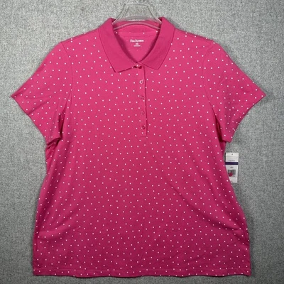 Новый с Ярлыками Kim Rogers XXL розовый рубашка-поло верхний короткий рукав в горошек с воротником хлопок - Изображение 1 из 4