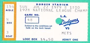 7-22-79 BIGLIETTO BASEBALL METS AT DODGERS STUB DODGER STADIUM - Foto 1 di 1