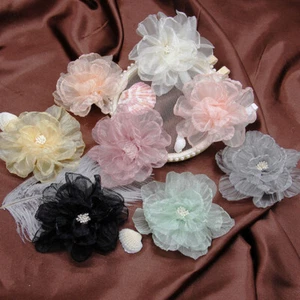 1-5pcs Beaded Flower Organza Ribbon DIY Craft Decoration Floral Applique Ribbon - Picture 1 of 32