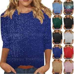 Ladies Round Neck Women's Summer Print Tops Blouse 3/4 Sleeve Casual T Shirt ¥ - Picture 1 of 39
