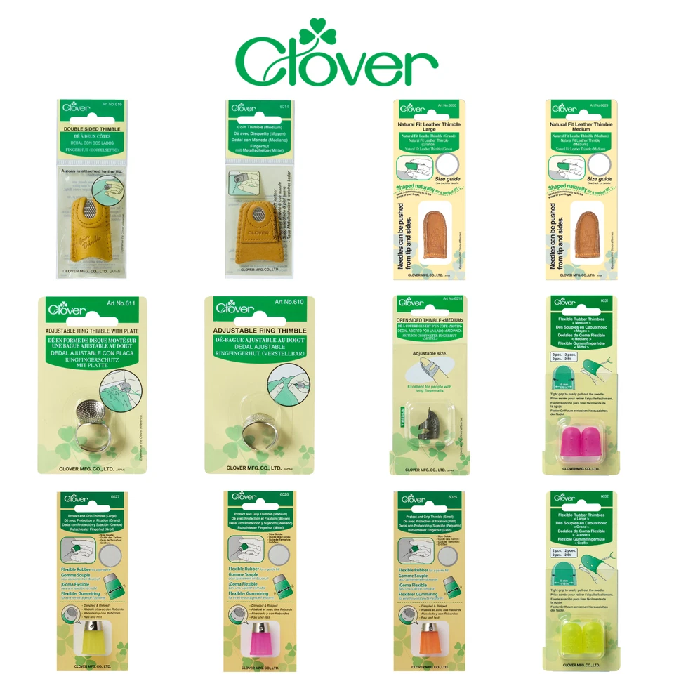 Clover Premium Leather Thimbles - Metal - Protect & Grip - Open Sided ALL SIZES