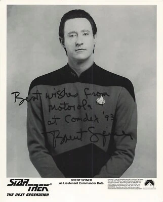 1993 Brent Spiner Motorola At Comedex Autographed 8x10 Photo Commander Data - Image 1 of 3