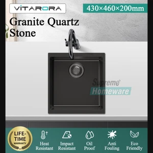 Black Granite Stone Single Bowl Kitchen Laundry Sink Single Bowl 430x460x200mm - Picture 1 of 3
