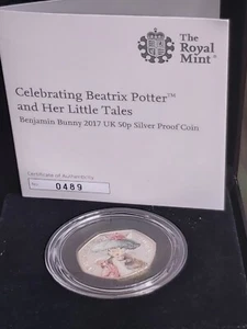 2017 Beatrix Potter BENJAMIN BUNNY Silver Proof 50p LEdtn 489 di 1000 custodia nera - Foto 1 di 17