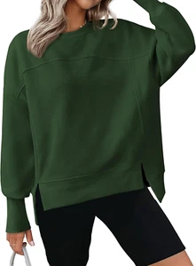 Women'S Casual Crewneck Sweatshirts 2024 Fall Winter Clothes Long Sleeve Side Sl - Picture 1 of 12
