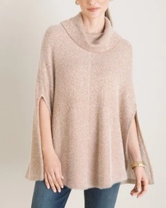NWT Chico's Fuzzy Cape Knit Sweater Cream Rose Gold Metallic Cowl Neck Size S/M - Picture 1 of 10