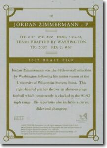 2007 JORDAN ZIMMERMANN TriStar Rookie Press Plate BACK RC Mint 1/1
