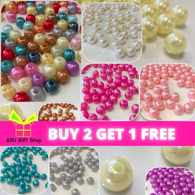 6mm / 8mm / 10mm ACRYLIC IMITATION ROUND PEARL BEADS Choose Colour Crafts Supply - Image 1 of 3