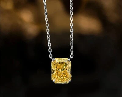 Colgante de diamantes amarillos cultivados en laboratorio de 3 quilates, oro de 18 quilates Vermeil, collar de corte radiante Foto 1 de 4