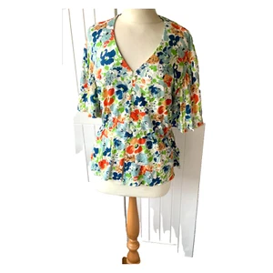Lauren Ralph Lauren white multi coloured floral print Ladies Top size UK L/G new - Picture 1 of 24