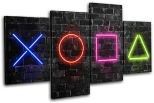 Playstation 5 Gamer Neon Urban Gaming MULTI CANVAS WALL ART Picture Print - Picture 1 of 1