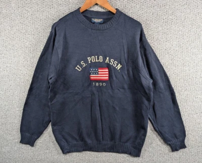 U.S. POLO ASSN. Navy Blue Vintage Crewneck Big Logo Designer Jumper Sweater L - Image 1 of 4