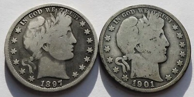 1897 + 1901 Barber Silver Half Dollars G/G+, Two 50C coins - Image 1 of 2