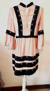 Holiday Cocktail Dress NEW Pink Chiffon with Black Inserts & Rhinestones Size S - Picture 1 of 4