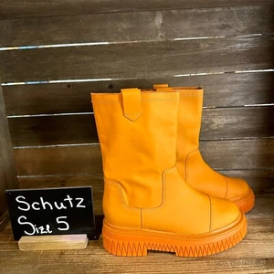 New Womens Schutz Jacy Orange Leather Casual Platform Mid Calf Boots Size 5 B - Picture 1 of 6