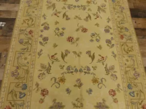 4'x6' French floral Aubusson chic hand knotted wool Needlepoint area rug - Picture 1 of 9