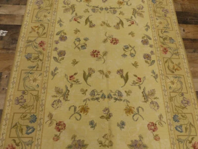 4'x6' French floral Aubusson chic hand knotted wool Needlepoint area rug - Image 1 of 4