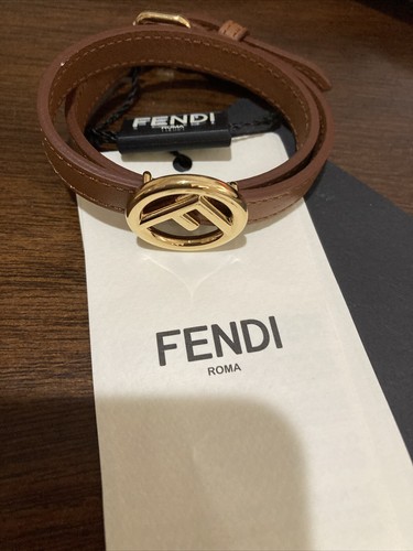 Autentico bracciale logo FENDI F in pelle marrone nuovo con etichette usa