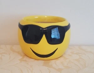 Smiley Face Planter Ceramic Yellow With Black Sunglasses Cute . - Picture 1 of 2