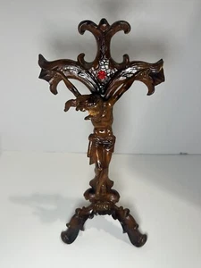 Statua Crocifisso Gesù Cristo in finto legno di mogano finitura - Foto 1 di 12