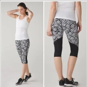 Lululemon Real Quick Crop Posey Black White / Black Sz 4 - Picture 1 of 12