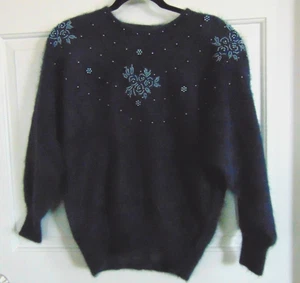 LIRA Sweater QUALITY 80% Angora  Embroidered Beads VINTAGE SZ MED - Picture 1 of 8