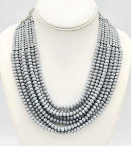 Layered Multi Strand Faceted Grey Glass Bead Collar Bib Necklace - Picture 1 of 7