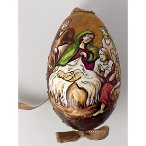 Antiguo Belén Salem Pintado a Mano Huevo de Ganso Ornamento Raro María Jesús José - Imagen 1 de 6