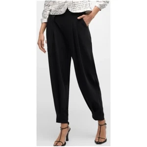 Cinq A Sept Women’s Sz 8 NWT Black Pleated High Rise Pant Crepe Tapered Wide Leg - Picture 1 of 13