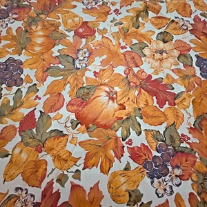 Fall Leaves Tablecloth Oval  Fabric Blend 82”x 59” Harvest Thanksgiving Pumpkins - Picture 1 of 6
