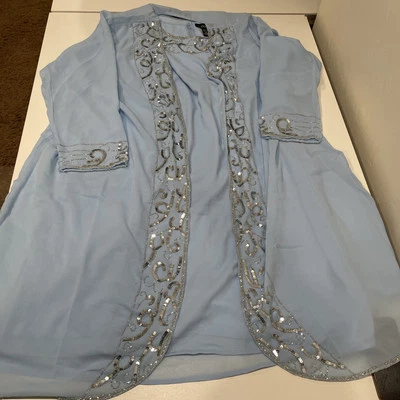 Midnight Velvet Dress And Jacket Set Light Blue Sequined 24 - Image 1 of 4