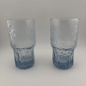 Vetro Highball testurizzato blu vintage Indiana vetro stile Aslak ghiacciaio nebbia set di 2 - Foto 1 di 7