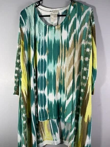 Chico's ~Set camicetta e cardigan donna 2 pezzi -verde/giallo multicolore - taglia 3 - Foto 1 di 17