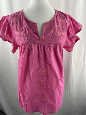 J MARIE NUEVO CON ETIQUETAS Rosa Bordado Cuello en V Volantes Manga Boho Top Mediano Foto 1 de 4