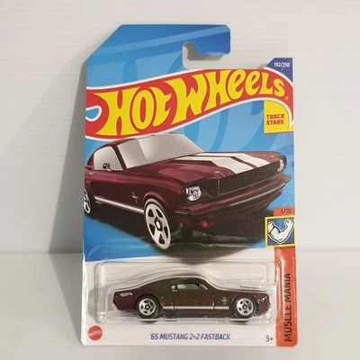 1965 Ford Mustang 2+2 Fastback Hot Wheels Muscle Mania Dark Maroon 1:64 Diecast - Image 1 of 4