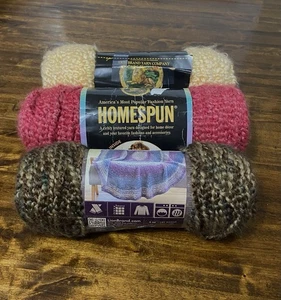 Assorted lot of Lion Brand Homespun acrylic blend yarn 3 Skeins - Picture 1 of 7