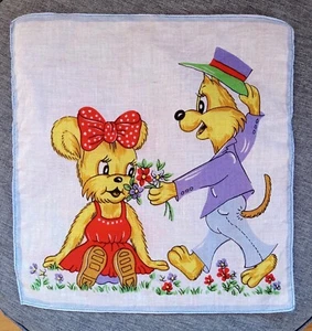 Fazzoletto Vintage Antropomorfo Bambini Orso Volpe Animali Tessuto MCM - Foto 1 di 4