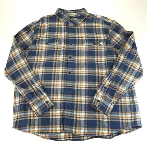 Lucky Brand Flannel Shirt Mens XX Large Classic Fit Blue Gold White Check Plaid - Picture 1 of 11