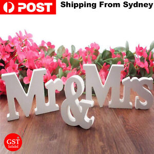 Mr and Mrs Wedding Decoration Wooden Reception Sign Romantic Table Top White AU