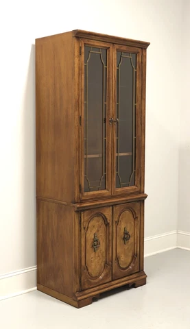 Late 20th Century Burl Pecan Mediterranean Style Curio China Display Cabinet Cover