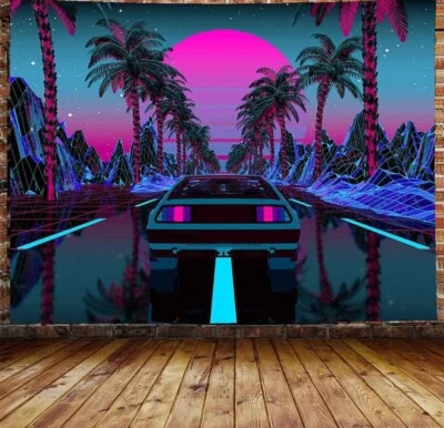 tapestry wall hanging anime vaporwave futuristic city cyberpunk hippie retro - Image 1 of 4