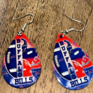 NFL Buffalo Bills Pendientes Colgantes Lágrima Azul Rojo NY Mujeres Recuerdo Fútbol - Imagen 1 de 4