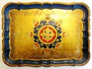 Vintage Gold-Leafed and Painted Wooden Tray From Italy - Renaissance Style - Picture 1 of 3
