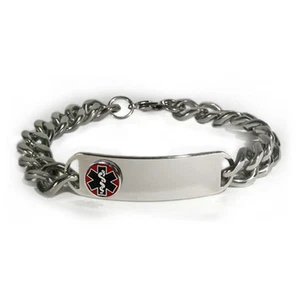 Medical Alert ID Bracelet D-Style with Raised emblem and wide chain. - Picture 1 of 3