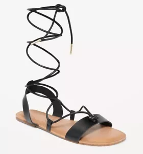 Old Navy Women's Size 8 Black Faux-Leather Lace-Up Gladiator Sandals NWT - Picture 1 of 1